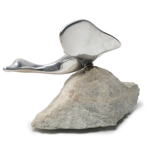 Vintage Hoselton Polished Aluminum Flying Goose Bird Sculpture Signed Art Stone - Picture 2 of 11